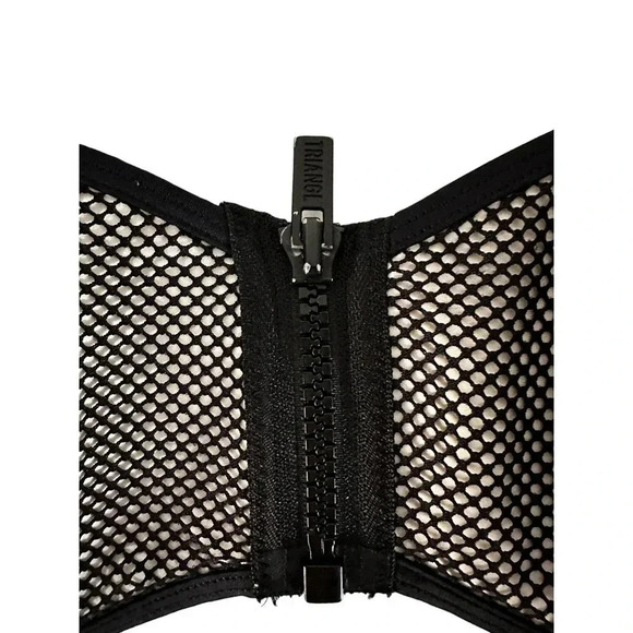 Triangl Black Mesh Neoprene Strapless Zipper Bikini Top Size Medium - Picture 7 of 10
